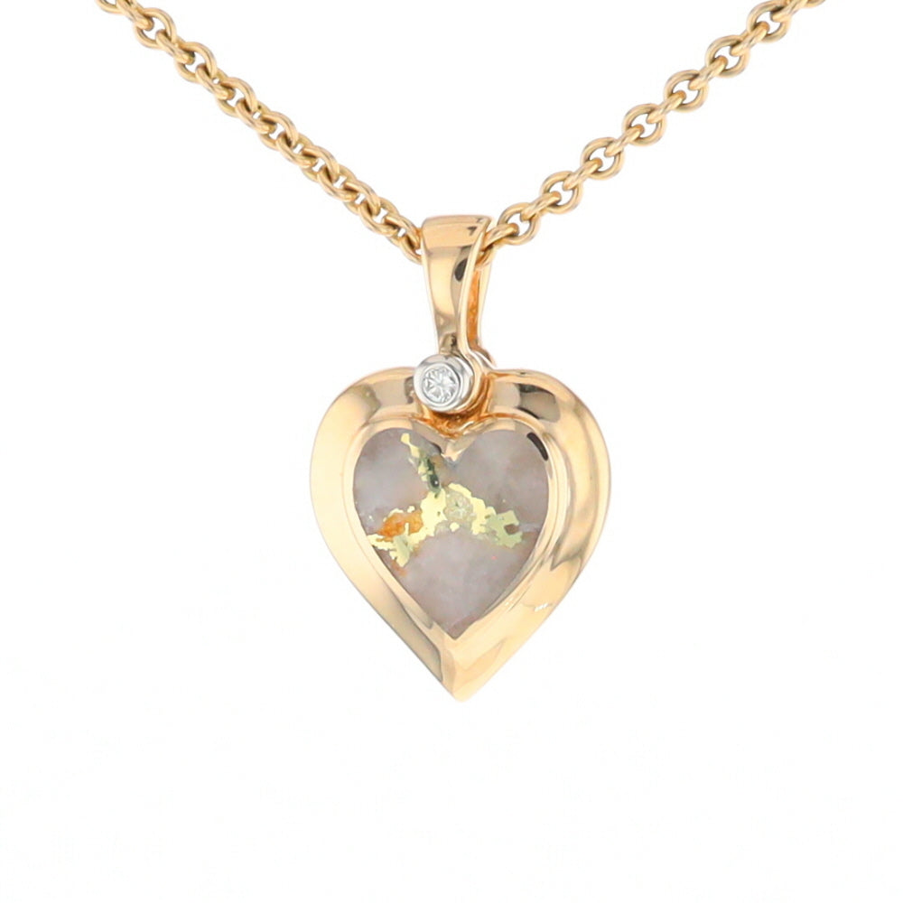 Gold Quartz Heart Shape Inlaid Pendant with .02ct Diamond