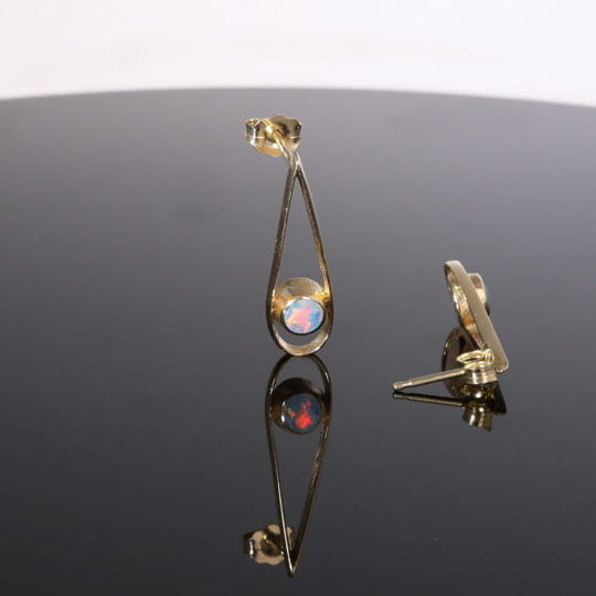 Opal Earrings Round Inlaid Open Tear Drop Design Studs