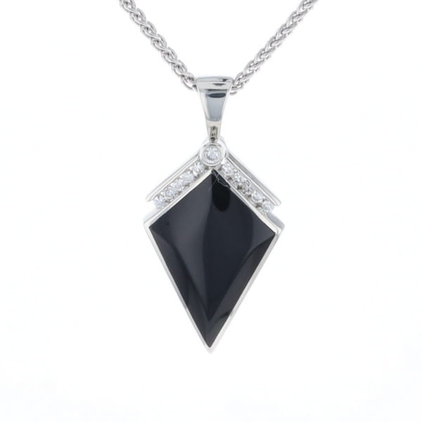 Onyx Kite Design Inlay .19Ctw Diamond Pendant