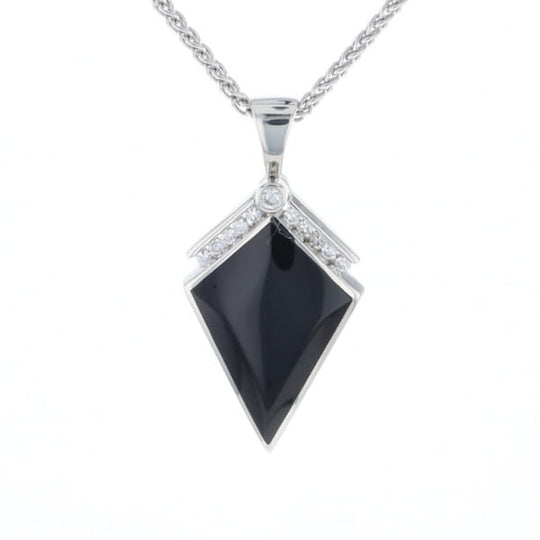 Onyx Kite Design Inlay .19Ctw Diamond Pendant