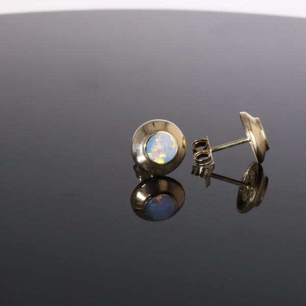 Opal Earrings Round Inlaid Design Studs
