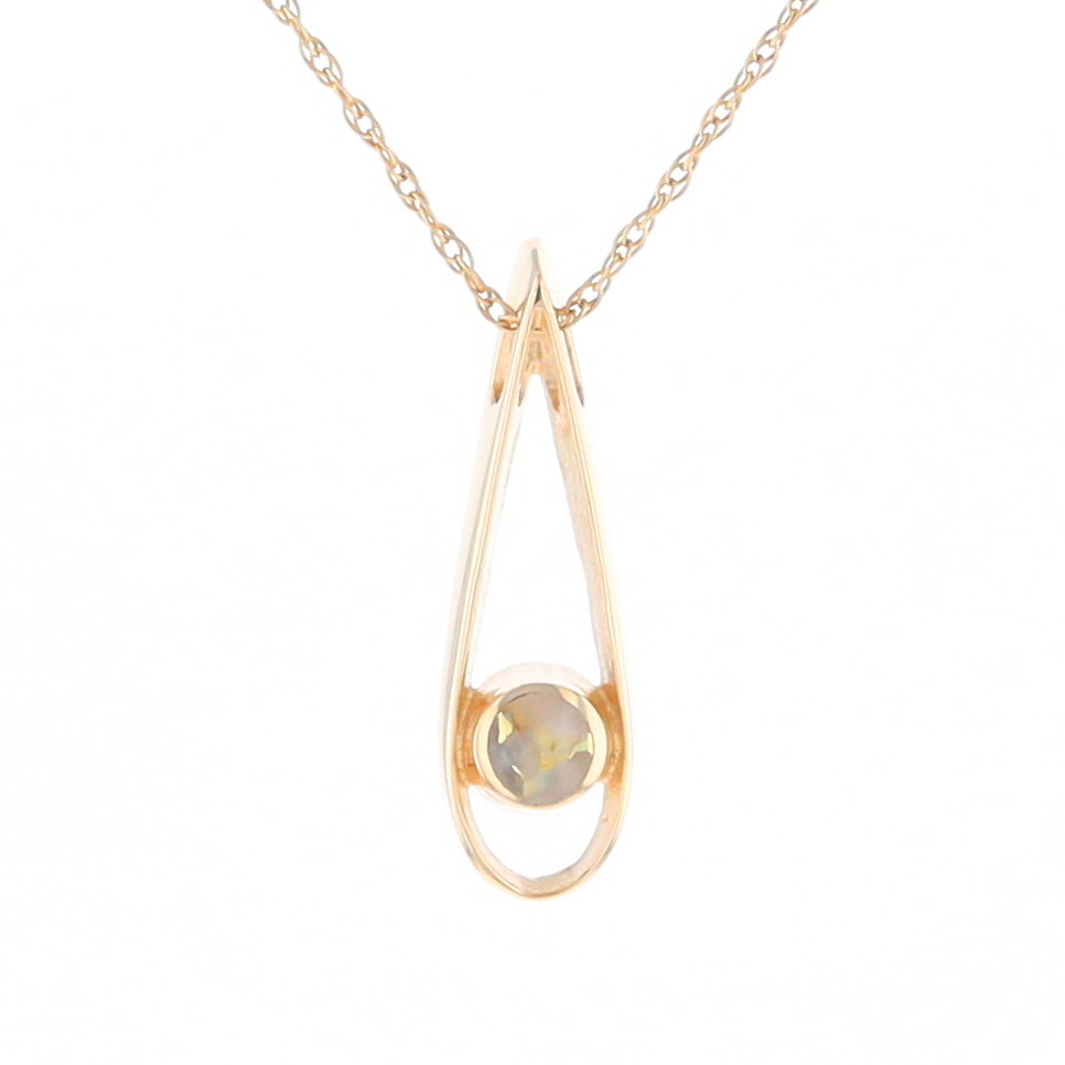 Open Teardrop Round Gold Quartz Inlaid Pendant