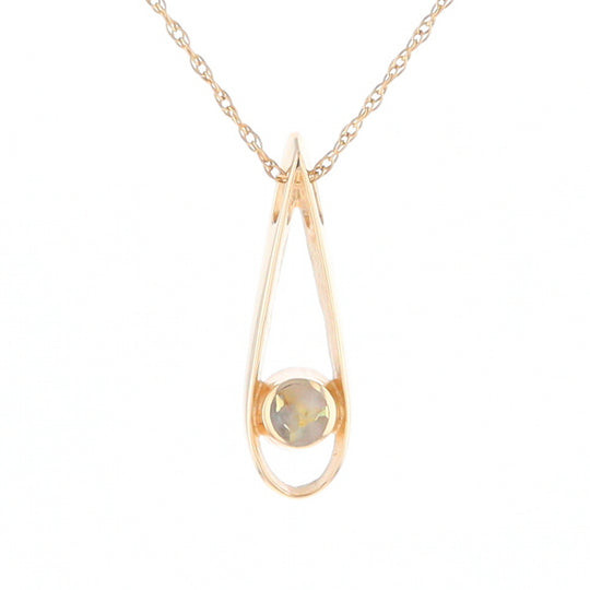 Open Teardrop Round Gold Quartz Inlaid Pendant