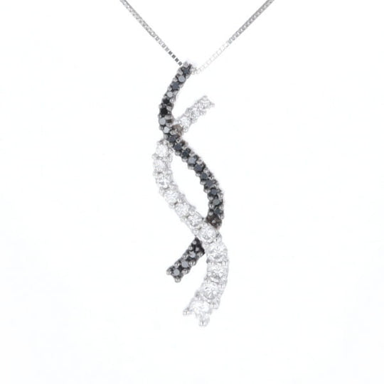 Ribbon Necklace With Black and White Diamonds