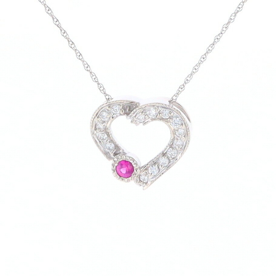 Diamond Heart Pendant with Ruby Accent