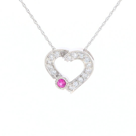 Diamond Heart Pendant with Ruby Accent