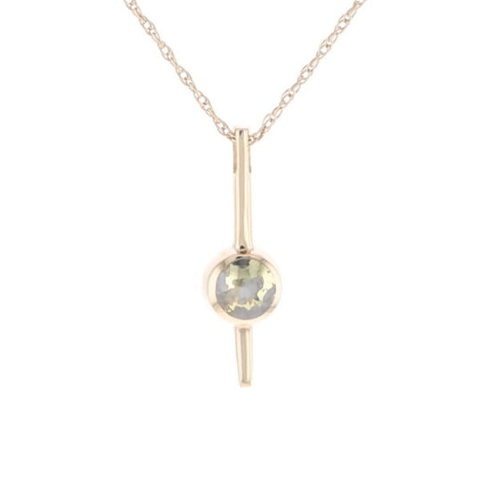 Gold Quartz Necklace Bar Design Round Fine Quality Inlaid Pendant