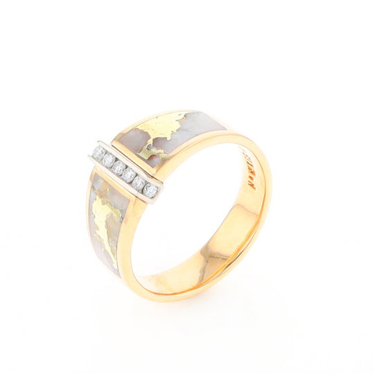 Gold Quartz Ring Double Sided Inlaid with .19ctw Round Diamonds