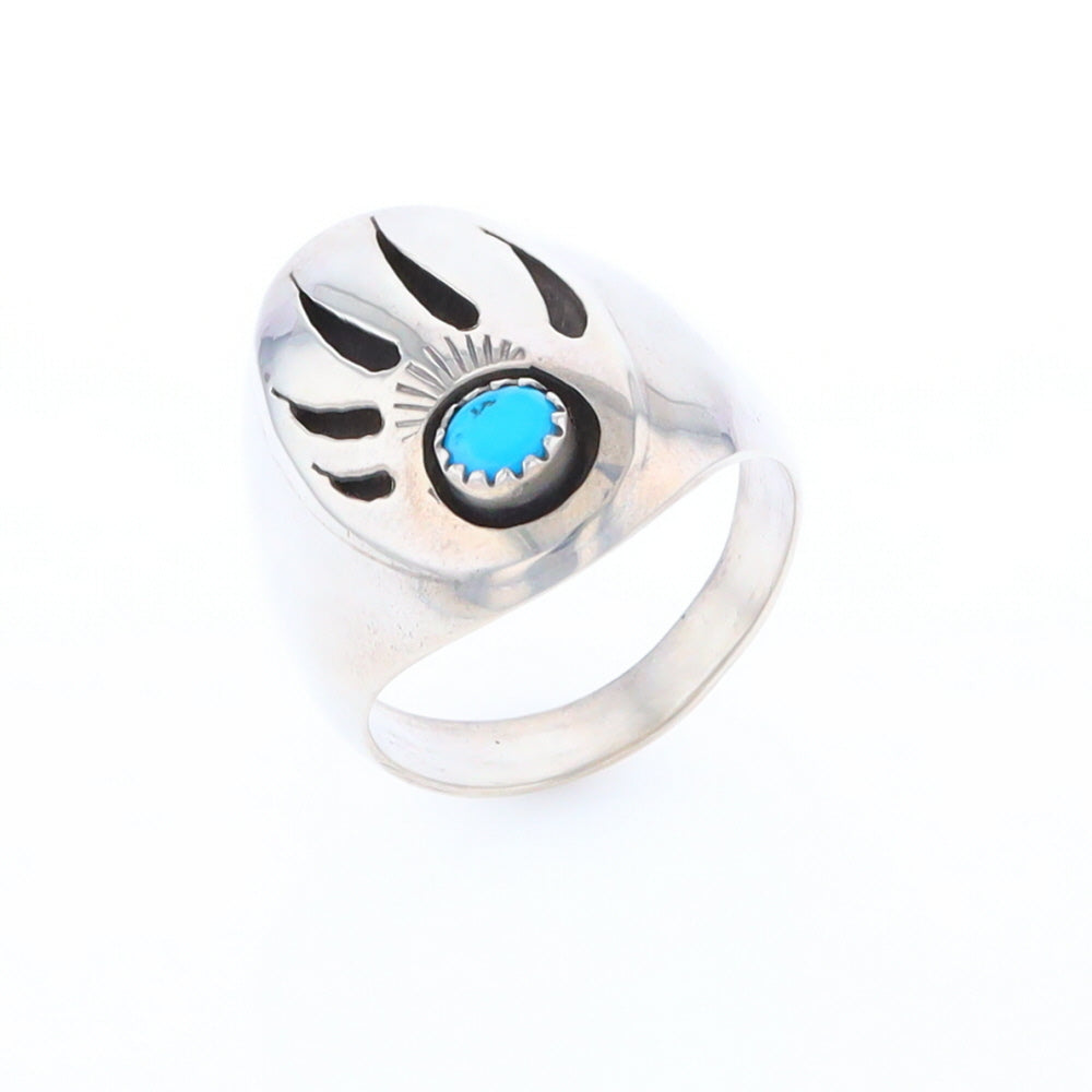 Mens Native Turquoise Bear Claw Ring