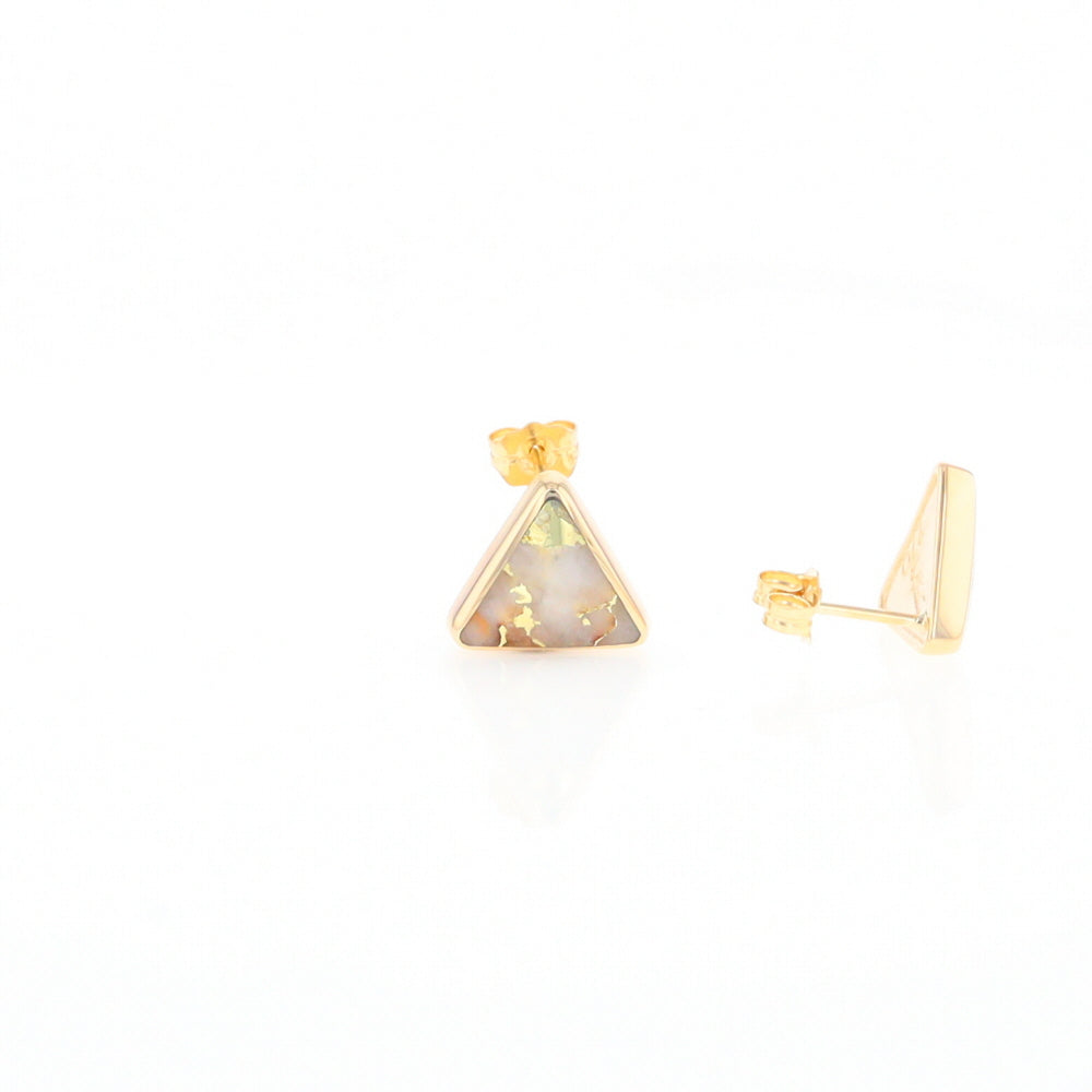 Gold Quartz Earrings Triangle Inlaid Studs - G2