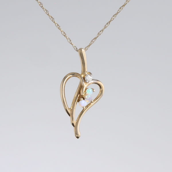 Round Opal & Diamond Heart Necklace