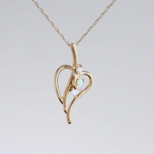 Round Opal & Diamond Heart Necklace