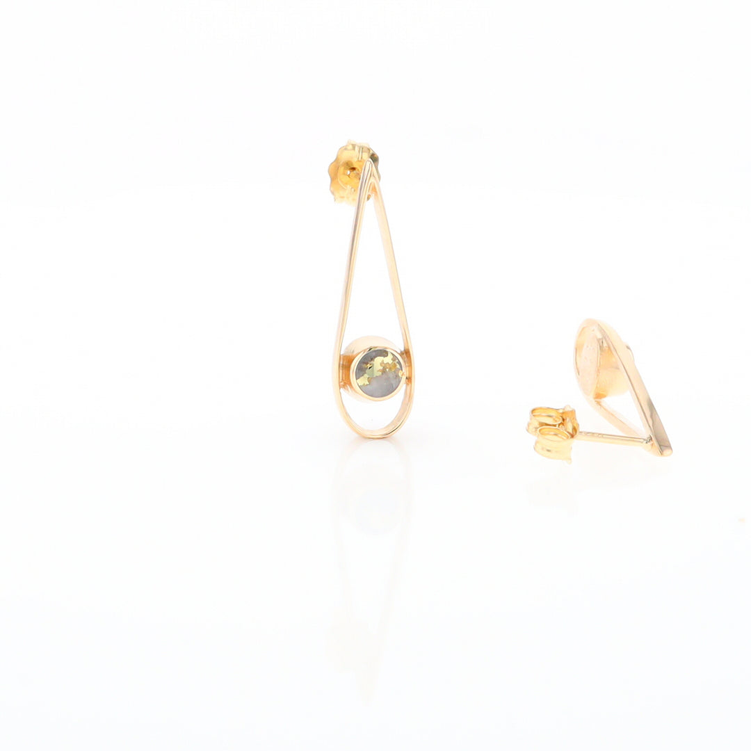 Gold Quartz Round Inlaid Teardrop Earrings - G2