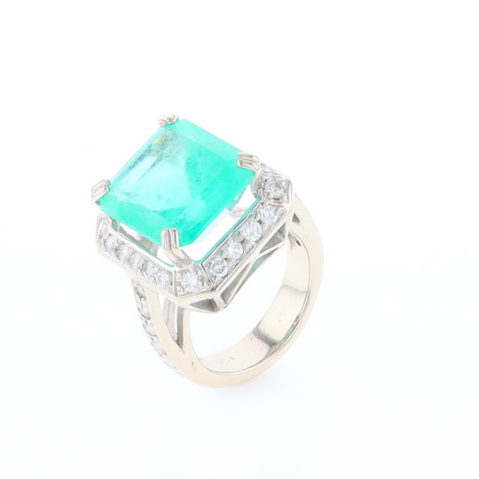 5.25ct Emerald Ring with Diamond Halo