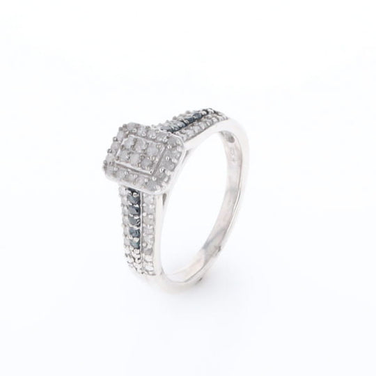 Blue & White Diamond Rectangle Cluster Ring