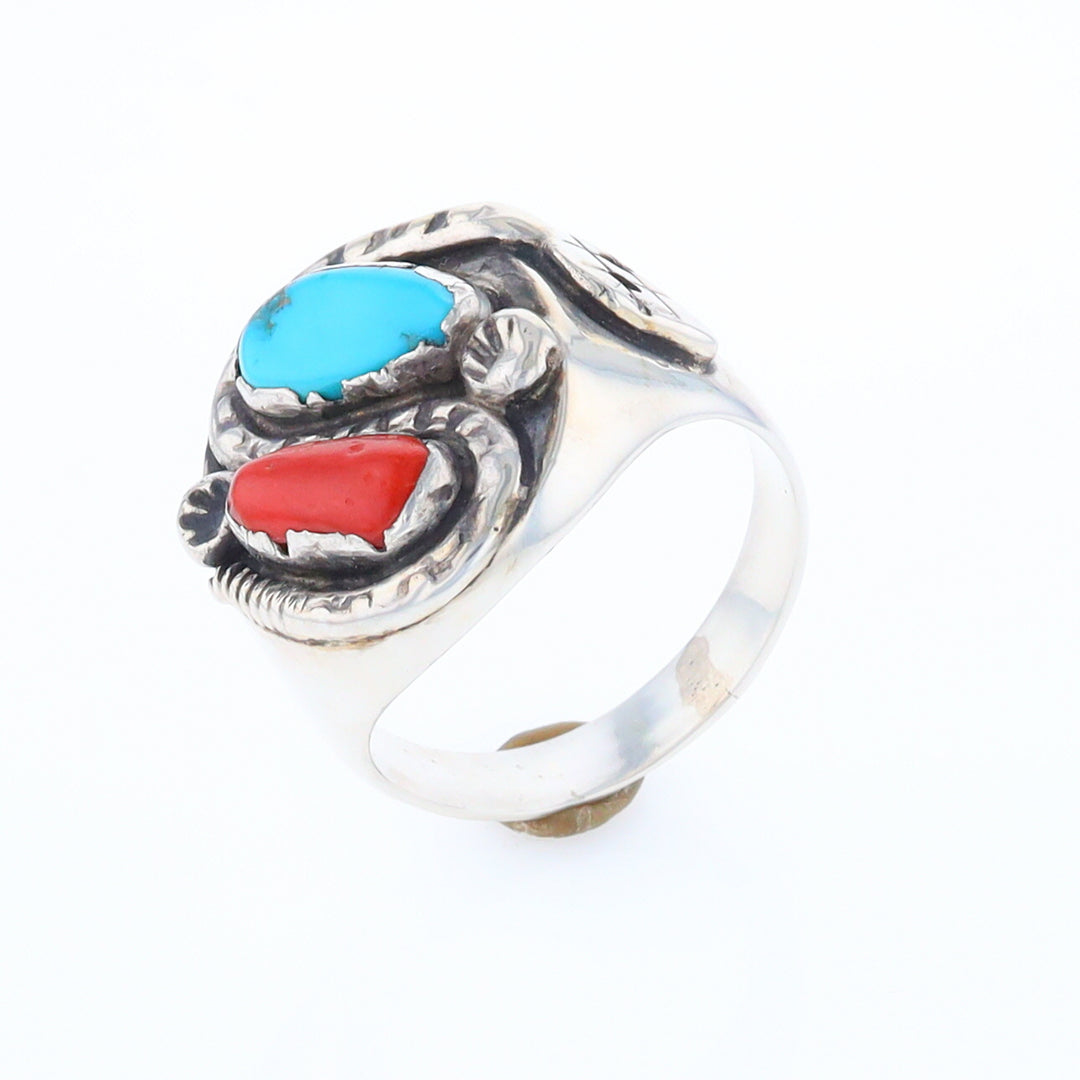 Coral and Turquoise Native Snake Ring