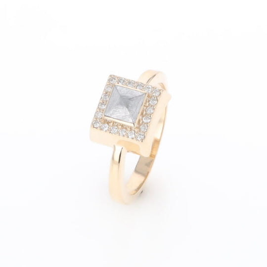 Meteorite Ring Square Inlaid Halo .14ctw Diamonds Design
