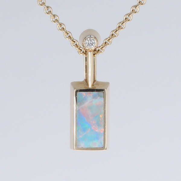 Opal Pendant Rectangle Inlaid Design with .04ctw Round Diamond