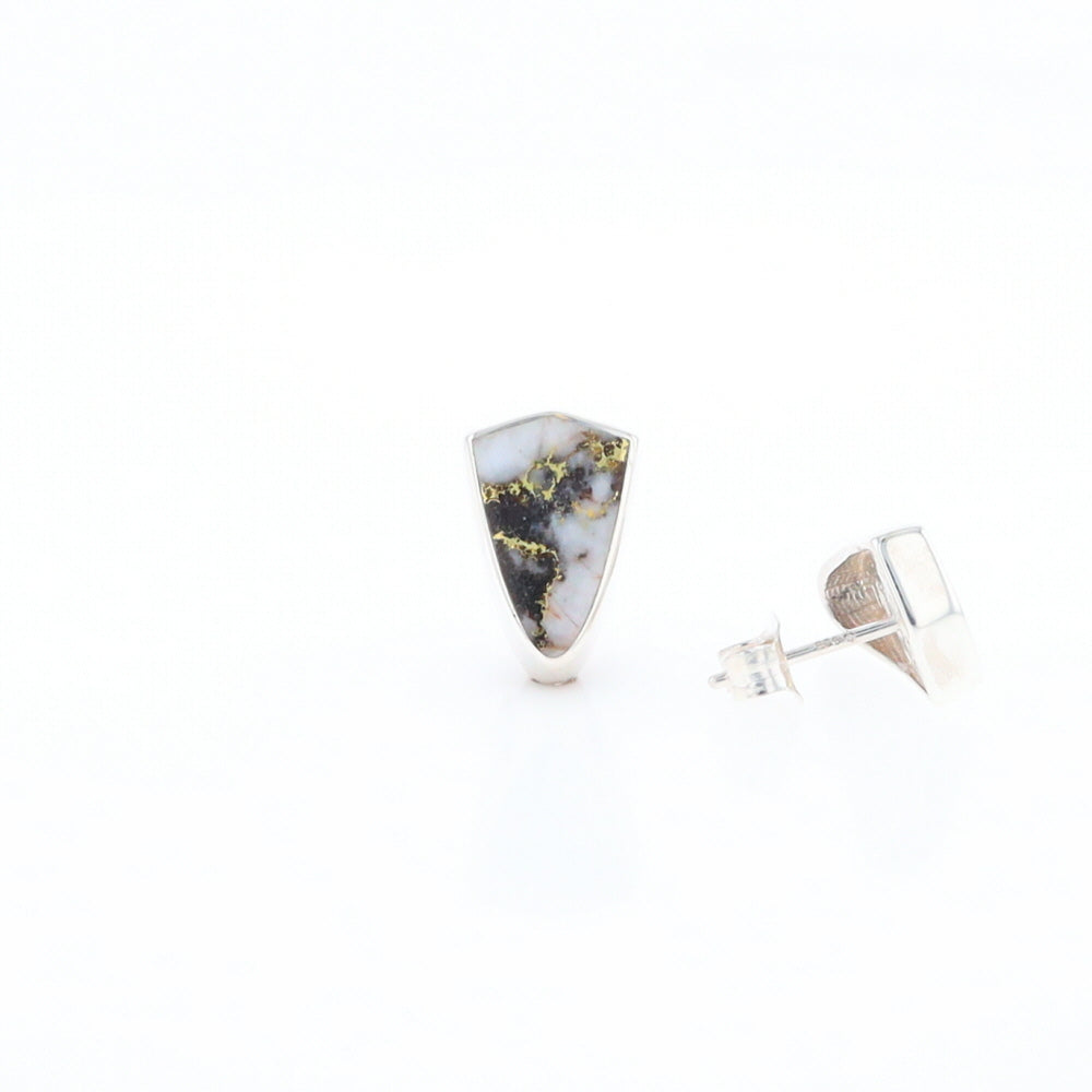 Sterling Silver Gold Quartz Inlaid Shield Stud Earrings - G3