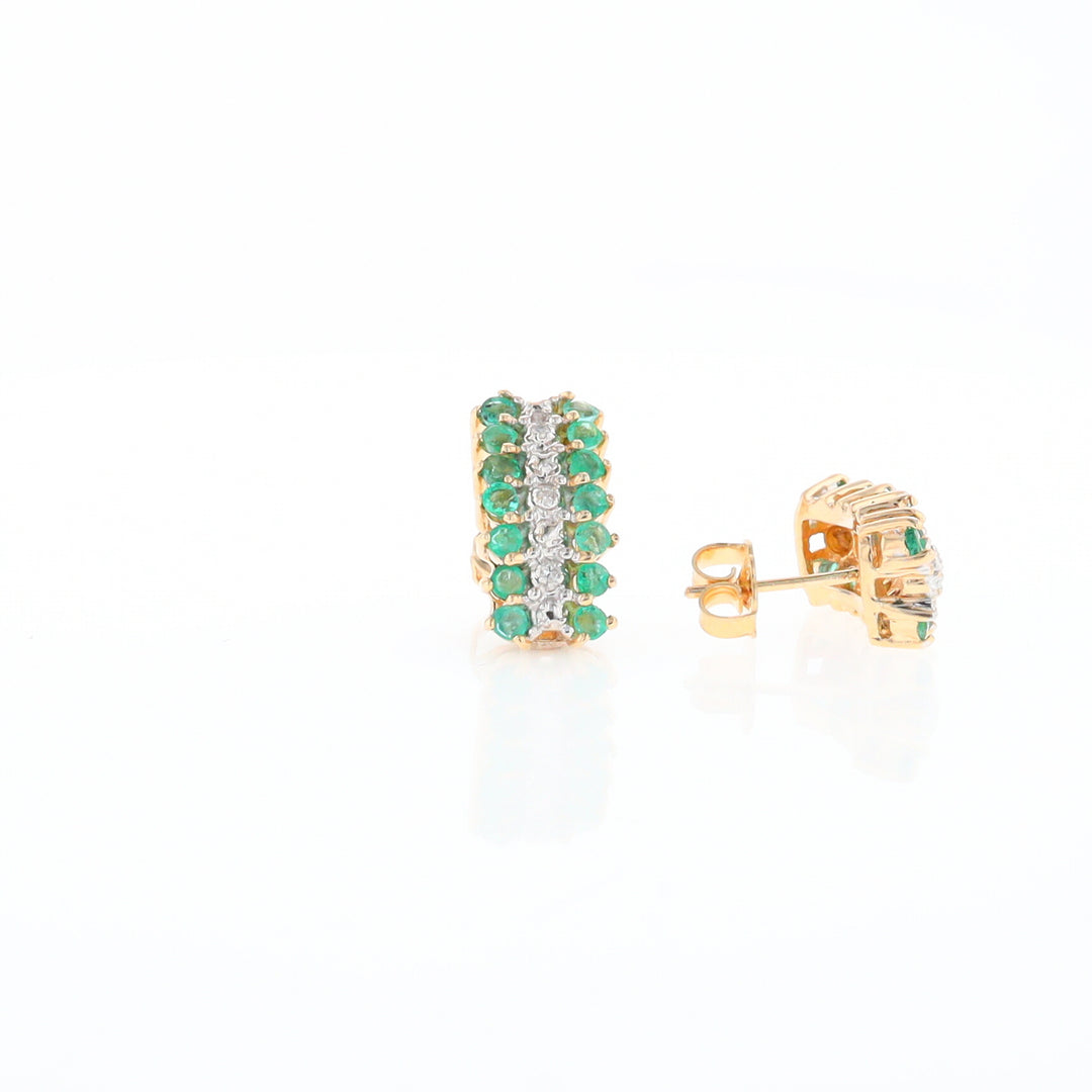 Three-Row Drop Emerald and Diamond Earrings