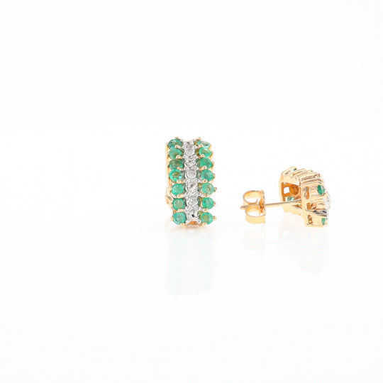 Three-Row Drop Emerald and Diamond Earrings