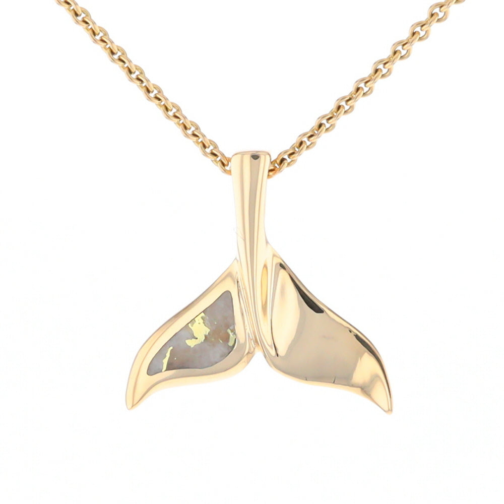 Whale Tail Necklaces Single Sided Gold Quartz Inlaid Sea life Pendant