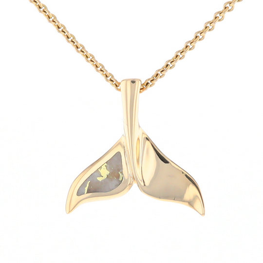 Whale Tail Necklaces Single Sided Gold Quartz Inlaid Sea life Pendant