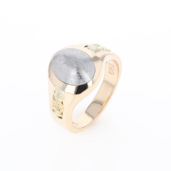 Oval Meteorite Inlaid Ring with Natural Gold Nuggets