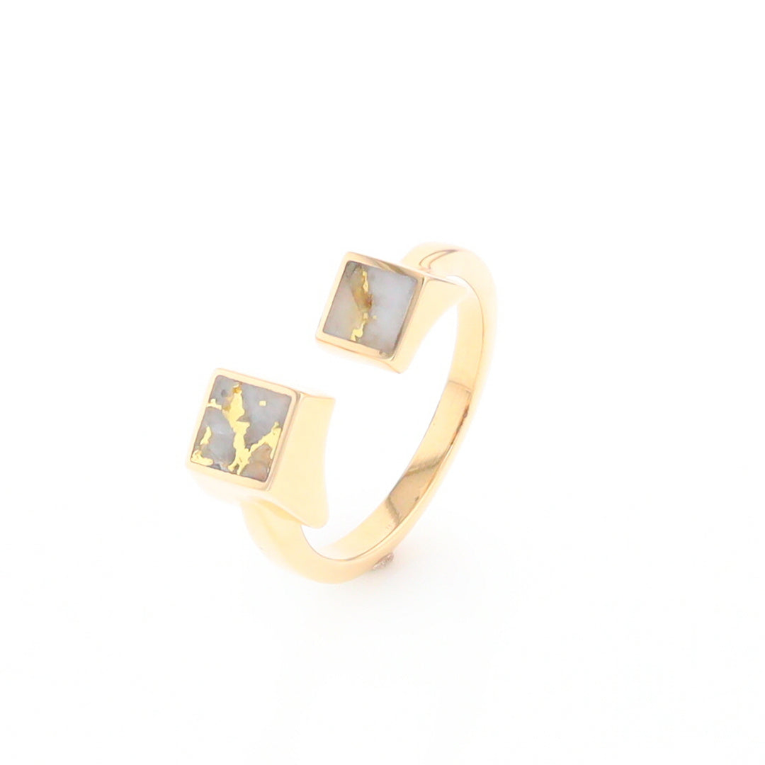 Gold Quartz Ring Wrap Double Square Inlaid Design