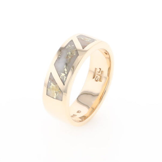 Gold Quartz Ring, 3 Section Inlaid Design