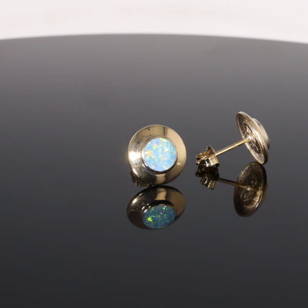 Opal Earrings Round Inlaid Design Studs