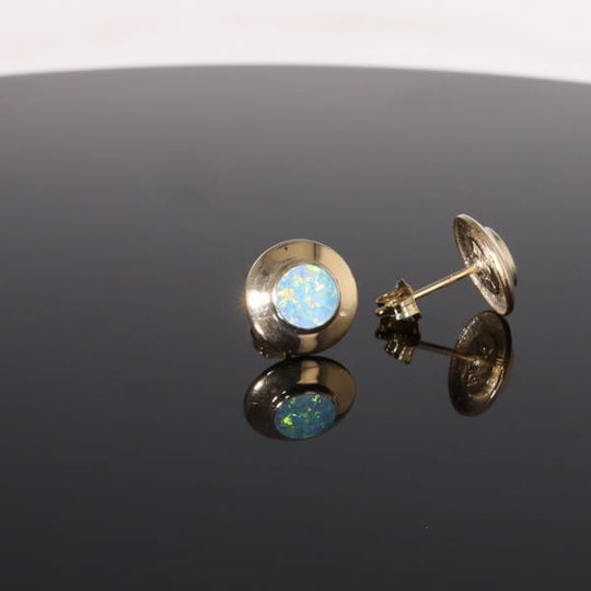 Opal Earrings Round Inlaid Design Studs
