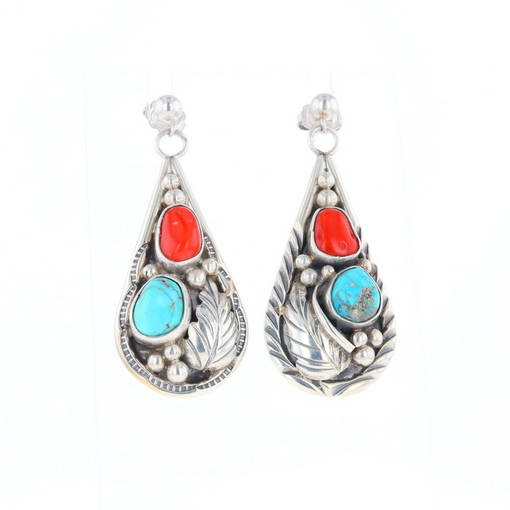 Teardrop Dangle Coral & Turquoise Earrings