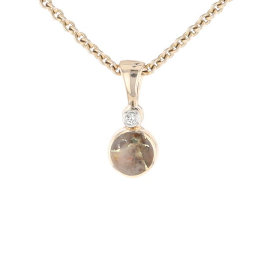 Gold Quartz Necklace Round Inlaid Pendant with .02ct Diamond