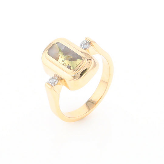 Gold Quartz Ring Oval Inlaid Design with .06ctw Round Diamonds