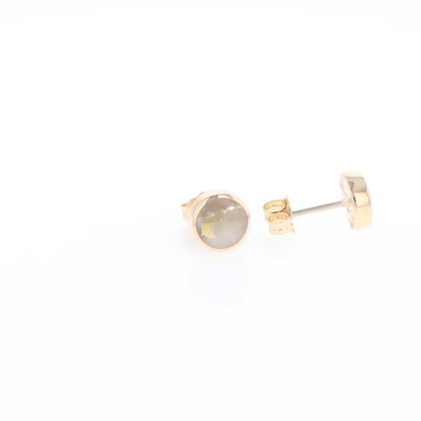 Gold Quartz Earrings Round Inlaid Studs