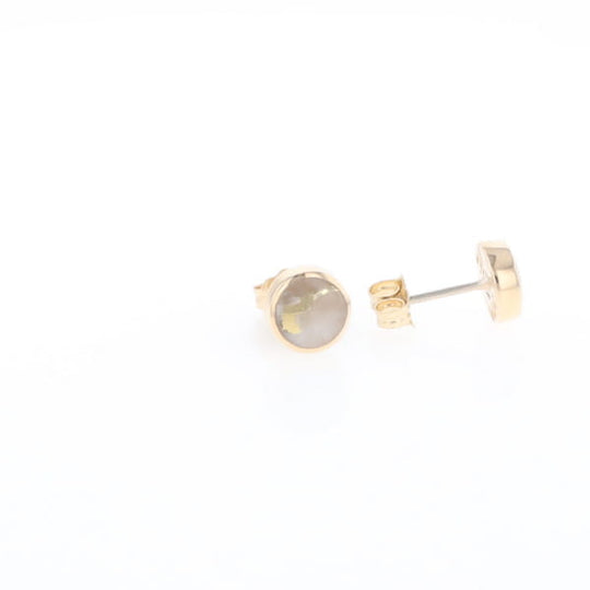 Gold Quartz Earrings Round Inlaid Studs