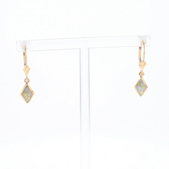 Gold Quartz Earrings Diamond Shape Inlaid Lever Backs G1