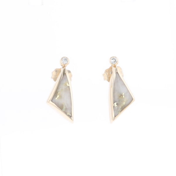Gold Quartz Earrings Triangle Shape Inlaid with .04ct Round Diamonds - G2