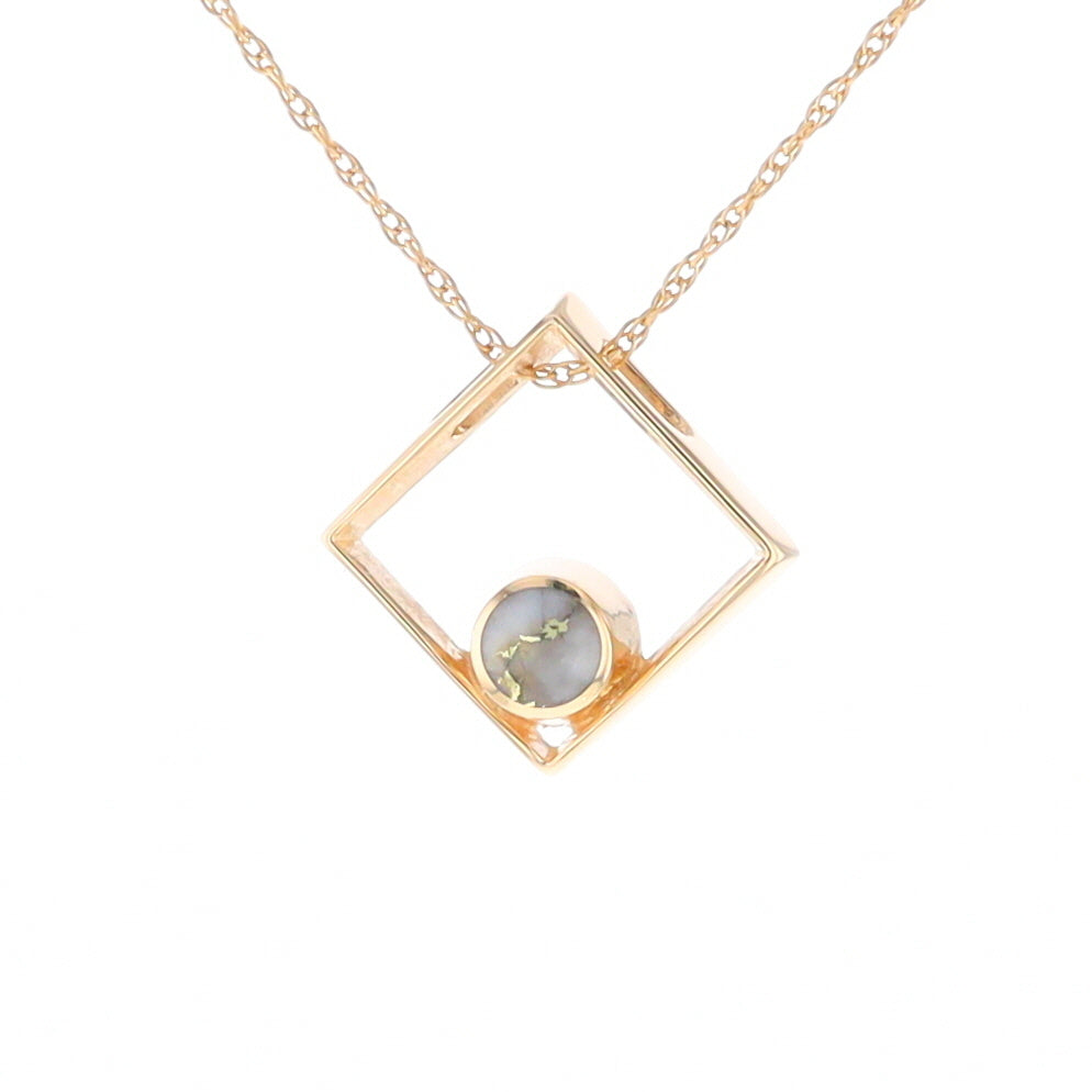 Open Square Gold Quartz Round Inlaid Pendant