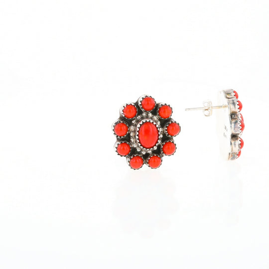 Coral Cluster Flower Stud Earrings