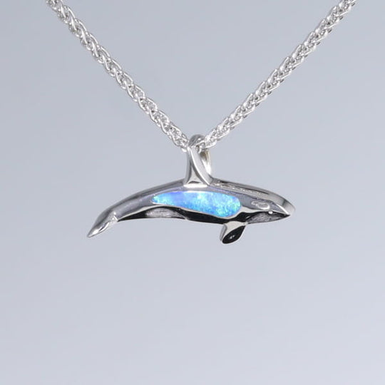 Opal Pendant Inlaid Realistic Orca Killer Whale Design