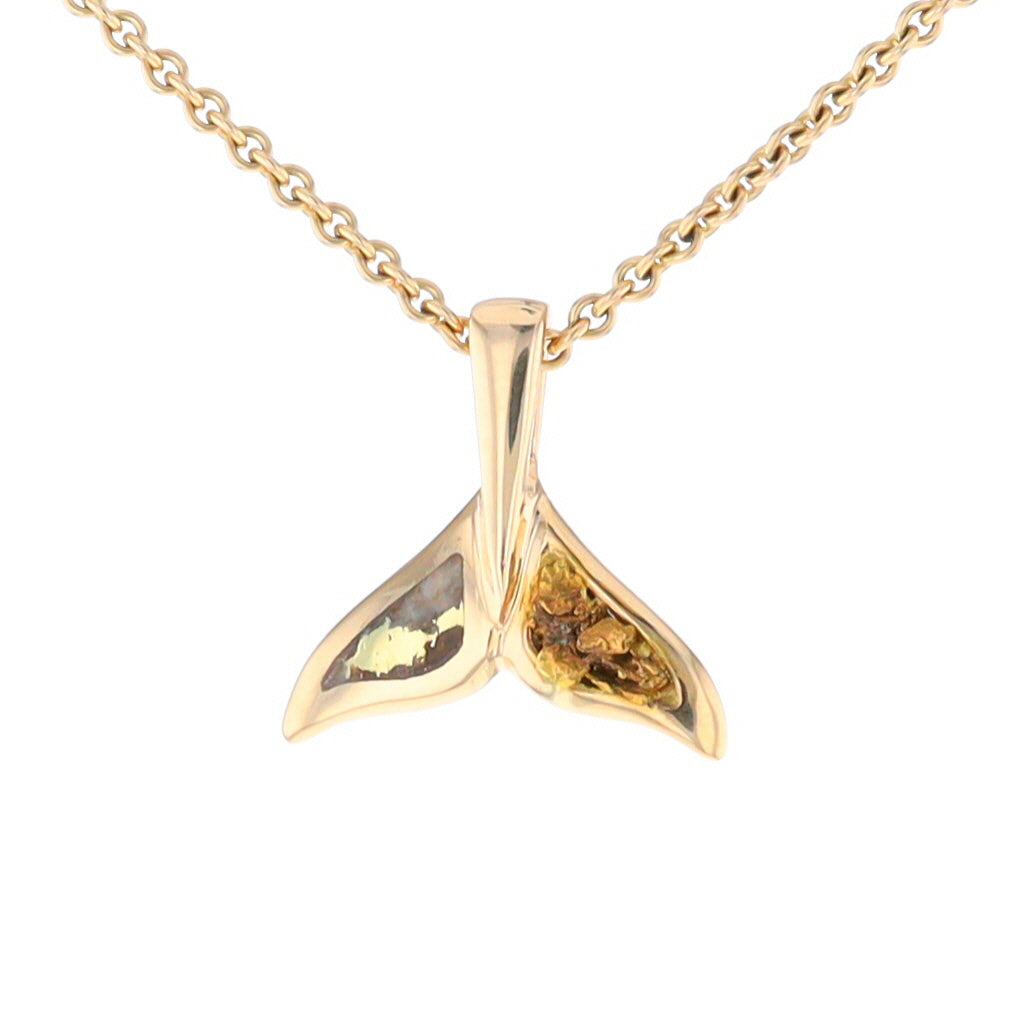 Small Whale Tail Gold Quartz and Gold Nugget Pendant