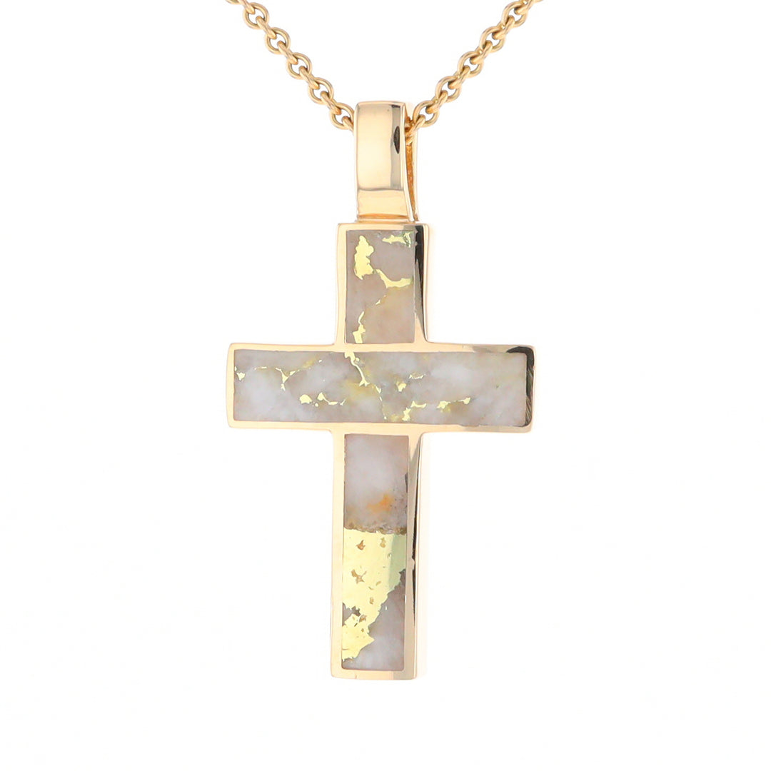 Gold Quartz Pendant Cross Design 3 Section Inlaid Pendant