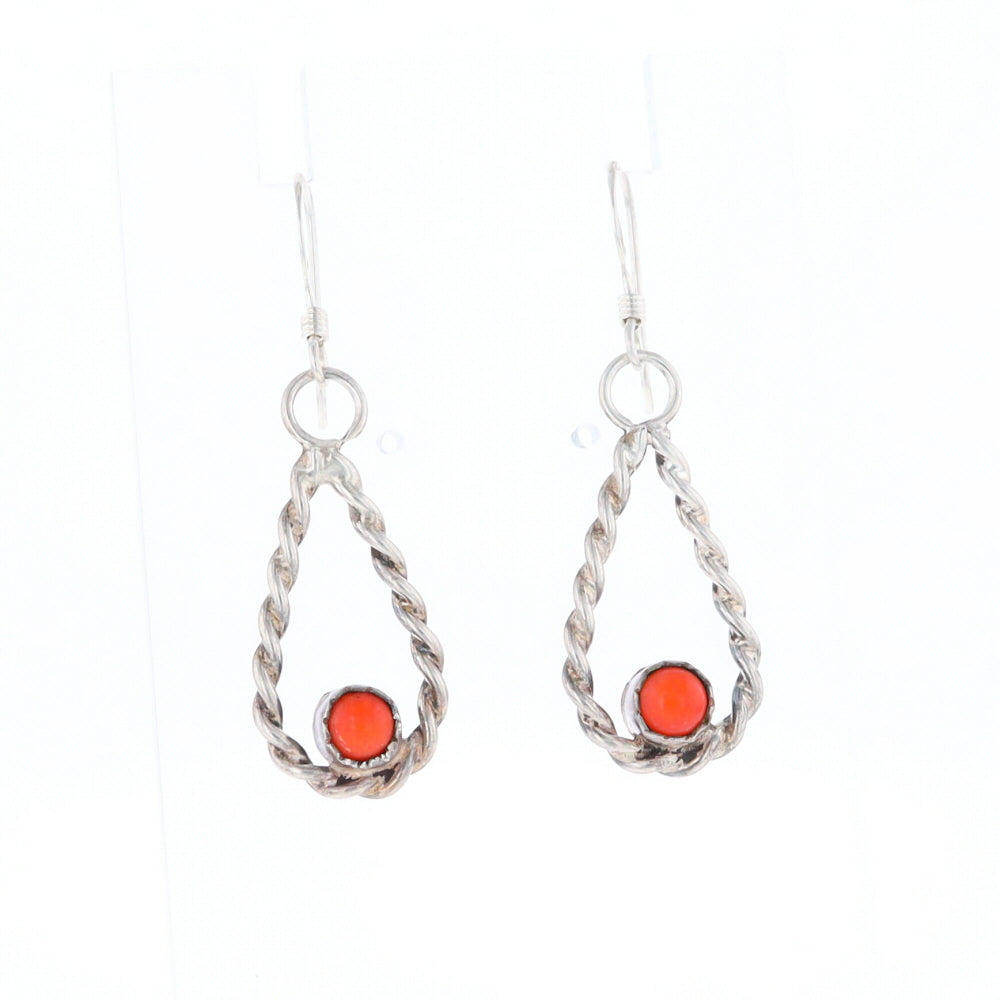 Native American Tear Drop Twist Coral Earrings