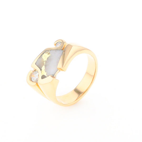 Gold Quartz Ring Geometric Shape Inlaid with 0.30ctw Round Diamonds