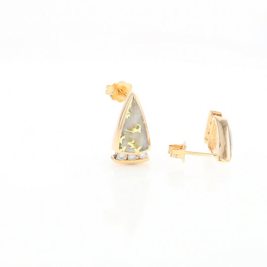 G1 Gold Quartz Earrings Triangle Shape Inlaid Design with .12ctw Diamonds