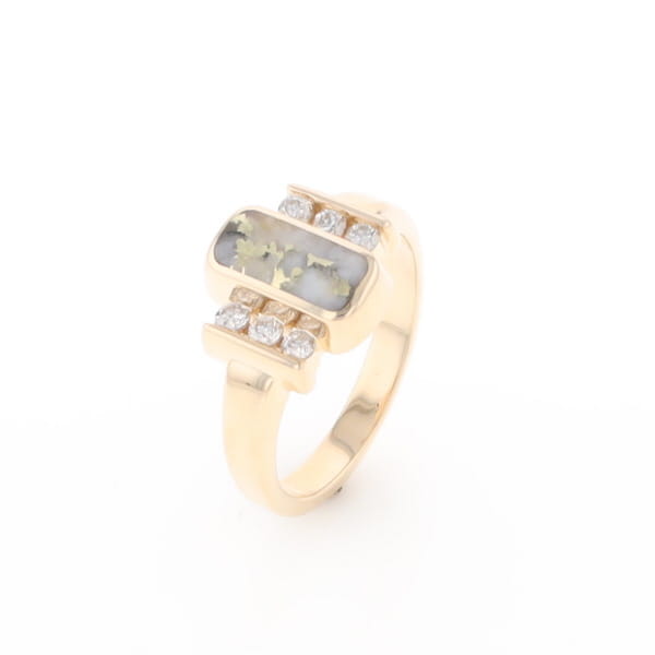 Gold Quartz Ring Oval Inlaid Design with .24ctw Round Diamonds