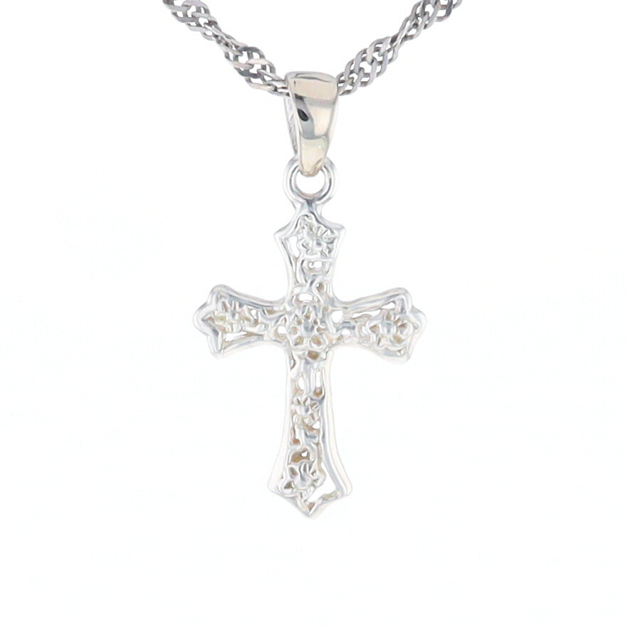 Sterling Silver Flower Cross Pendant