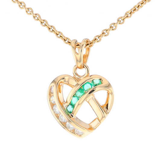 Open Criss-Cross Heart Emerald and Diamond Pendant